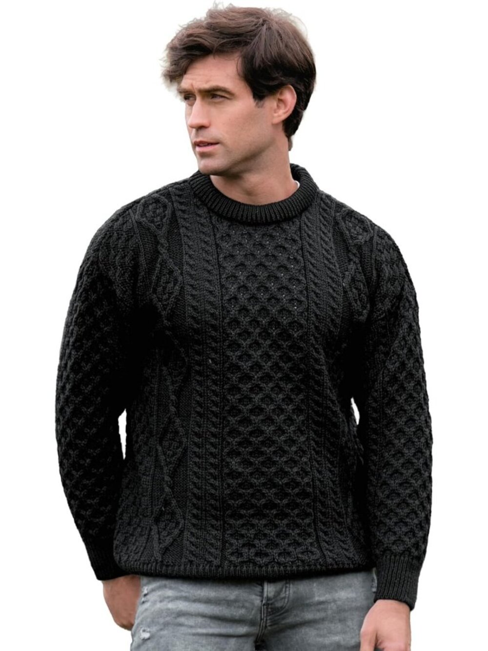 Cozy Unisex Cable Knit Crew Neck Wool Sweater - Perfect for Fall & Winter Wear